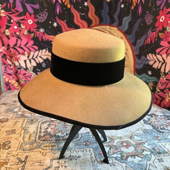 Vintage J Peterman Made in Italy Wool Hat Women's Velvet Bow Formal Brown Hat - Picture 7 of 13